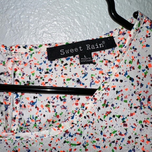 Women's Sweet Rain Blouse, Size L, Multicolor Paint Splatter short sleeve pocket - Picture 3 of 10